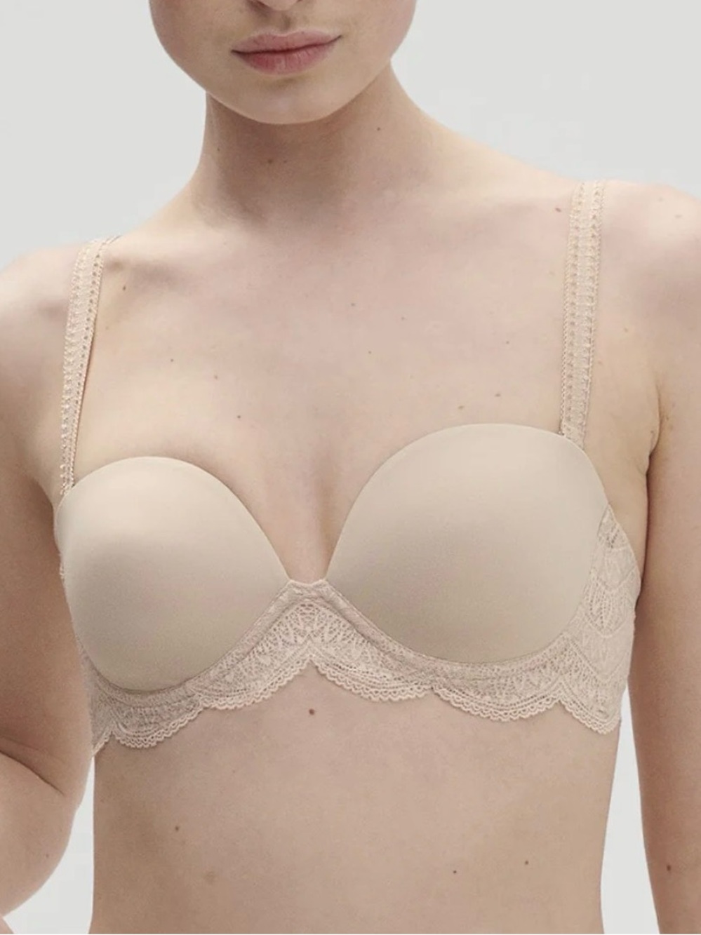 Simone Perele Beige Karma Strapless Lace-Trim Bra Size 34C NWT
